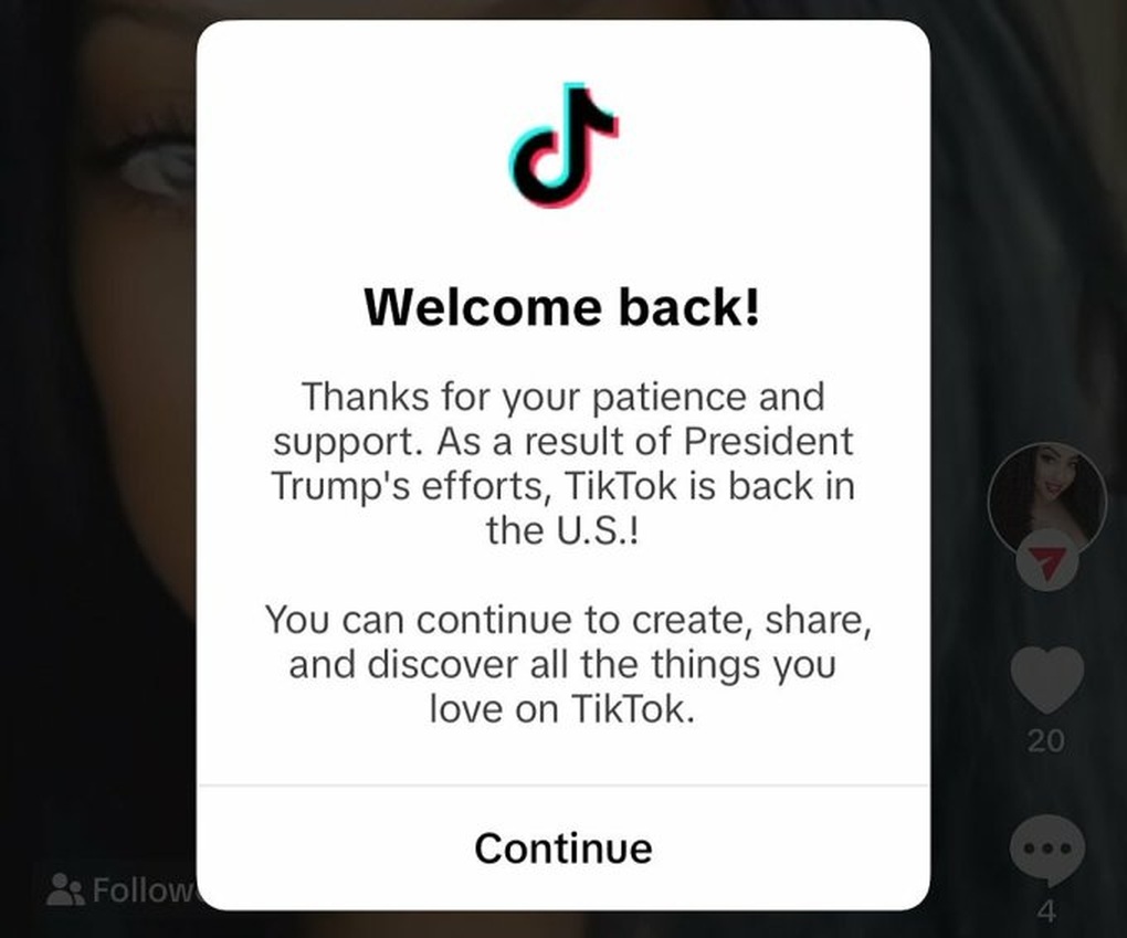 TikTok hoạt động trở lại tại Mỹ sau 12 giờ bị cấm - 1 TikTok hoạt động trở lại tại Mỹ sau 12 giờ bị cấm - 1
