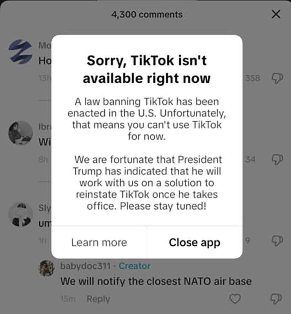 Hàng trăm triệu người dùng Mỹ tiếc nuối khi TikTok, Capcut dừng hoạt động - 1 Hàng trăm triệu người dùng Mỹ tiếc nuối khi TikTok, Capcut dừng hoạt động - 1