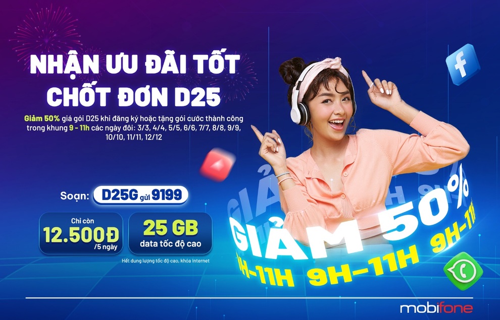Nhận ưu đãi khi đăng ký gói cước MobiFone vào ngày đôi hàng tháng - 1 Nhận ưu đãi khi đăng ký gói cước MobiFone vào ngày đôi hàng tháng - 1